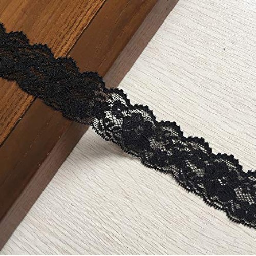 Lace Realm 1.5 inch Wide Black Stretch Floral Pattern Lace Ribbon ...