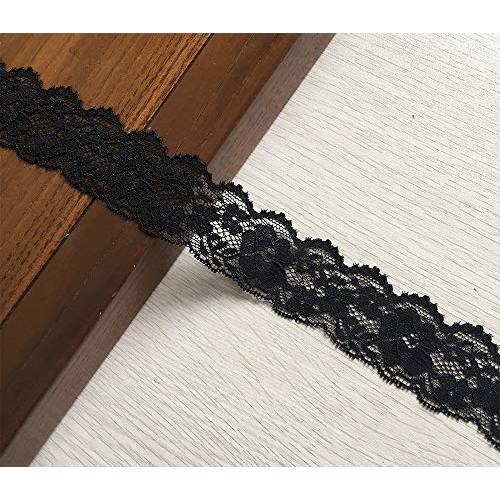 Lace Realm 1.5 inch Wide Black Stretch Floral Pattern Lace Ribbon ...