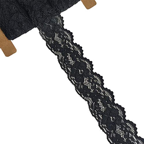 Lace Realm 1.5 inch Wide Black Stretch Floral Pattern Lace Ribbon ...