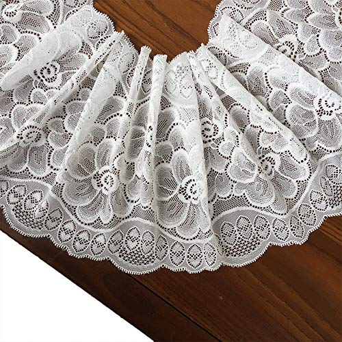 Lace Realm 7 inches Floral Stretchy Lace Elastic Trim Fabric for G...