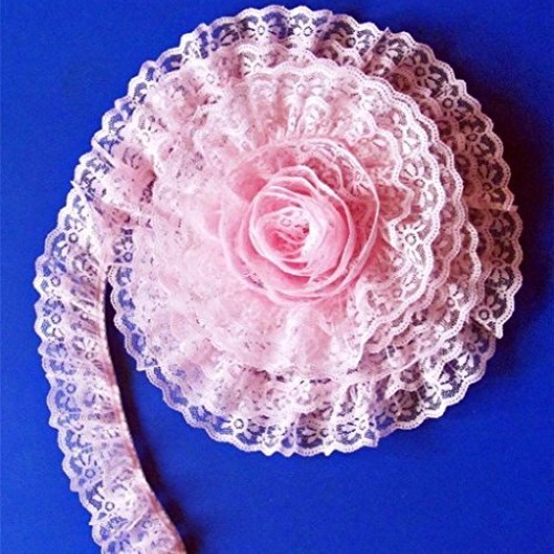 2 Inch PINK DOUBLE Ruffle Candlewick Lace Trim Crafts Sewing Fabri...