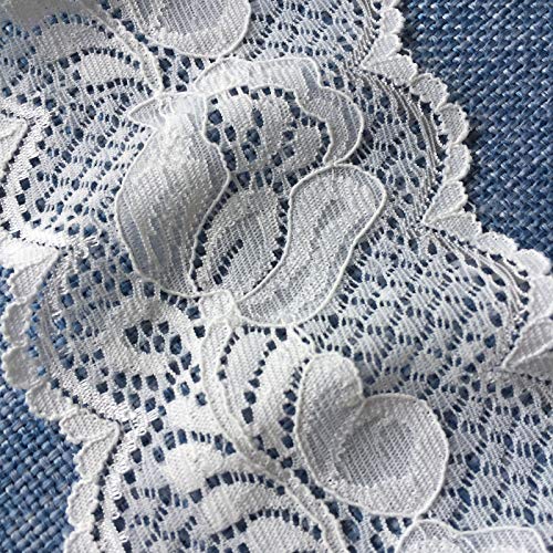 LaceRealm 2.6 Inch Wide×10 Yards White Stretch Lace Ribbon with Fl...