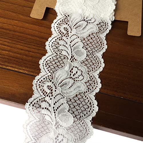 LaceRealm 2.6 Inch Wide×10 Yards White Stretch Lace Ribbon with Fl...