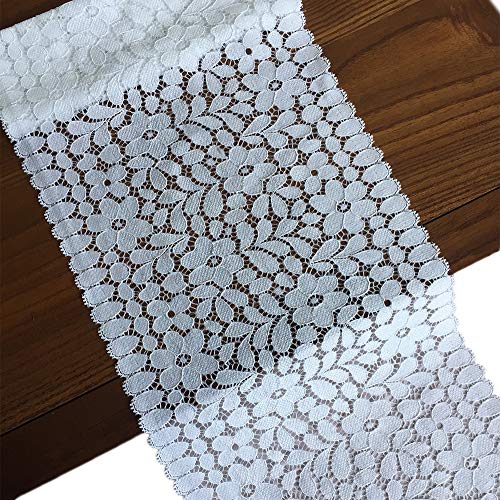 LaceRealm 7 Inches Wide Floral Stretchy Lace Elastic Trim Fabric f...