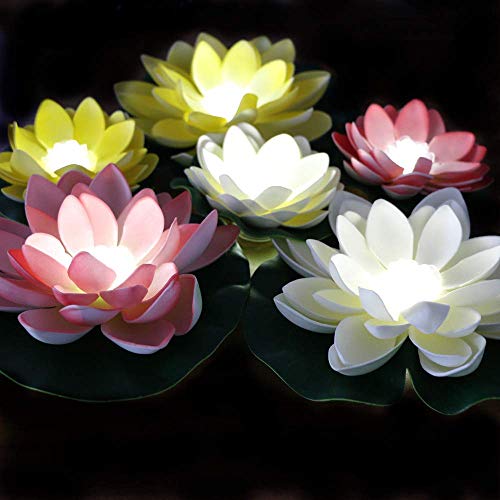 LACGO LED Waterproof Floating Lotus Light, Pond Light, Battery Ope...