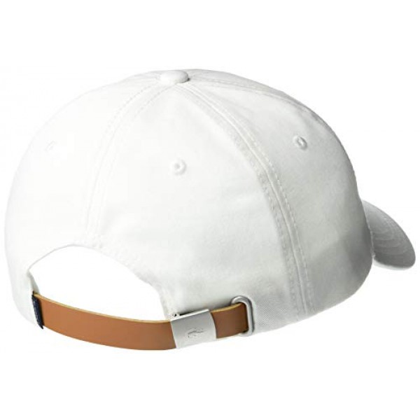 Lacoste Mens Big Croc Twill Adjustable Leather Strap Hat, White, ONE