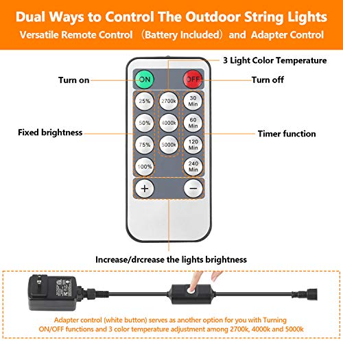 2-Pack 3 Color Dimmable LED Outdoor String Lights for Patio with R...