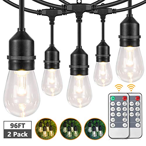 2-Pack 3 Color Dimmable LED Outdoor String Lights for Patio with R...