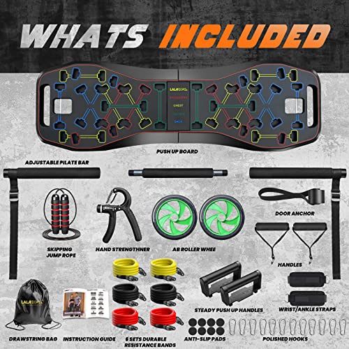 LALAHIGH Portable Home Gym System: Large Compact Push-Up Board, Pi...