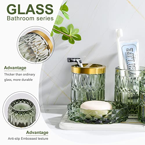 LaMarriti 5Pcs Green Glass Bathroom Accessory Complete Set, Lotion...