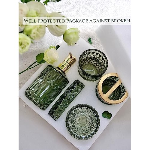 LaMarriti 5Pcs Green Glass Bathroom Accessory Complete Set, Lotion...