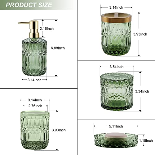 LaMarriti 5Pcs Green Glass Bathroom Accessory Complete Set, Lotion...