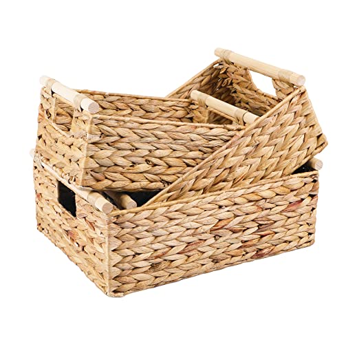 LaMorée Storage Baskets 3 PCS Hand Woven Natural Wicker Storage Bi...