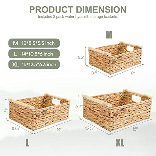 LaMorée Storage Baskets 3 PCS Hand Woven Natural Wicker Storage Bi...