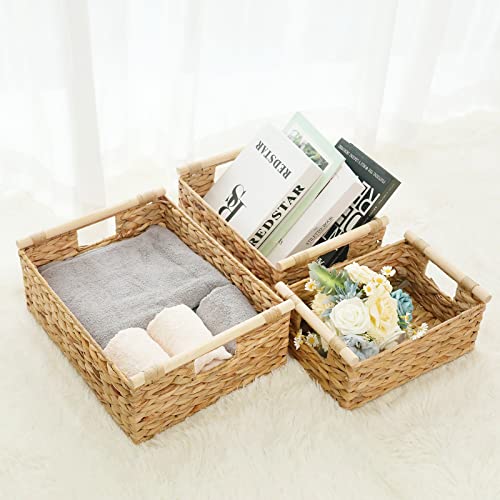 LaMorée Storage Baskets 3 PCS Hand Woven Natural Wicker Storage Bi...