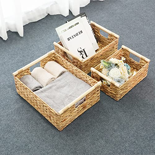 LaMorée Storage Baskets 3 PCS Hand Woven Natural Wicker Storage Bi...