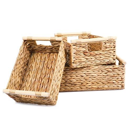 LaMorée Storage Baskets 3 PCS Hand Woven Natural Wicker Storage Bi...