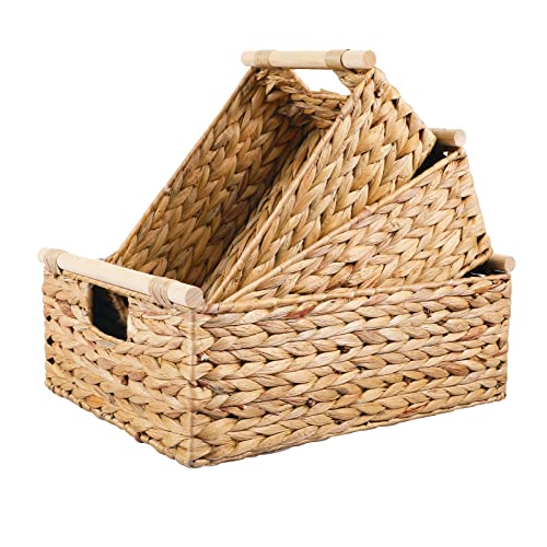 LaMorée Storage Baskets 3 PCS Hand Woven Natural Wicker Storage Bi...