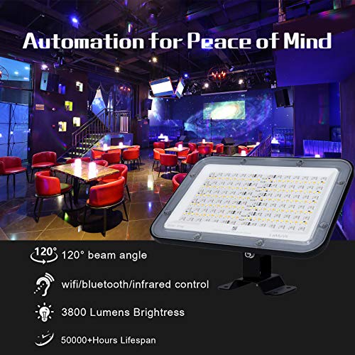 2 Pack 500W Equivalent RGB Smart LED Flood Light, LaMuVi 50W Bluet...