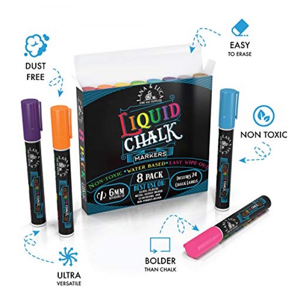 Liquid Chalk Markers for Blackboards - Bold Color Dry Erase Marker...