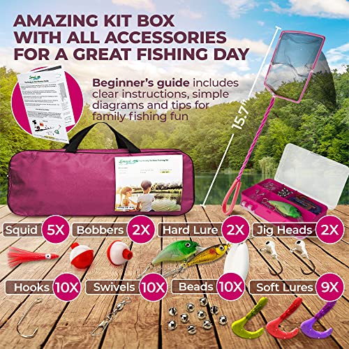 Lanaak Kids Fishing Pole and Tackle Box - with Net, Travel Bag, Re...