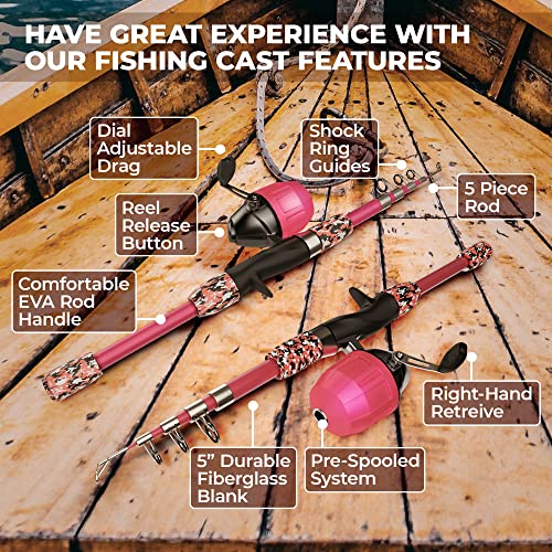 Lanaak Kids Fishing Pole and Tackle Box - with Net, Travel Bag, Re...