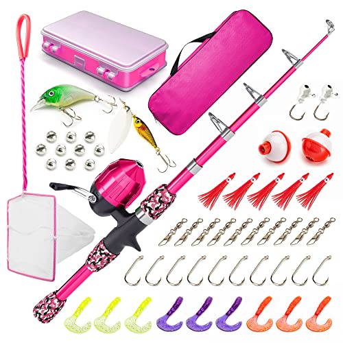 Lanaak Kids Fishing Pole and Tackle Box - with Net, Travel Bag, Re...