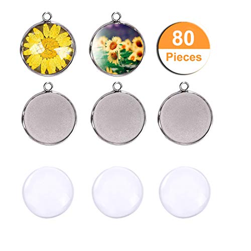 LANBEIDE Silver Pendant Trays for Jewelry Making Kits, 40 Pieces S...