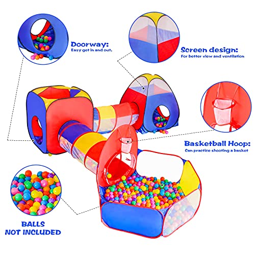 5pc Baby Ball Pits for Toddlers, Kids Play Tent and Play Tunnel, C...