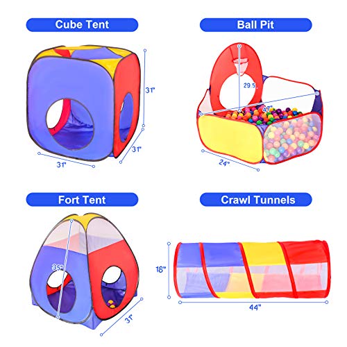 5pc Baby Ball Pits for Toddlers, Kids Play Tent and Play Tunnel, C...