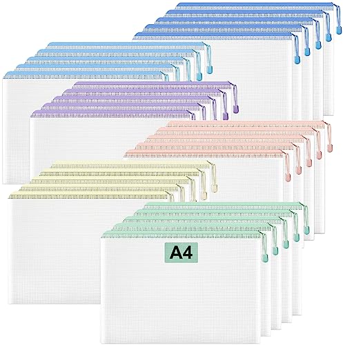 LANDNEOO 30 PCS Mesh Zipper Pouch, A 4 Size 13.3” x 9.3” Plast...