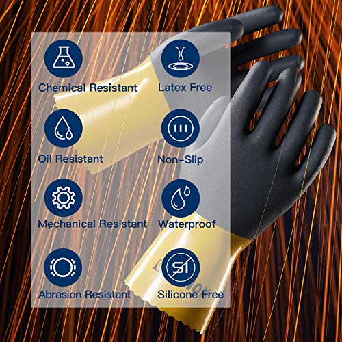 LANON 3 Pairs PVC Coated Chemical Resistant Gloves, Reusable Heavy...