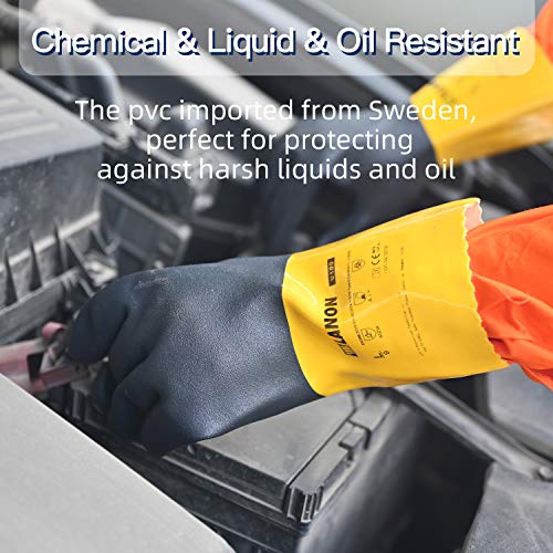 LANON 3 Pairs PVC Coated Chemical Resistant Gloves, Reusable Heavy...