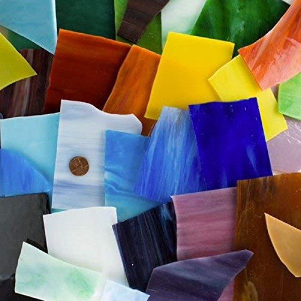 Lanyani Glass Mosaics Pieces Stained Glass, Assorted Colors and Sh...