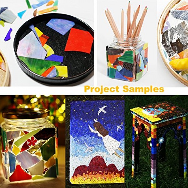 Lanyani Glass Mosaics Pieces Stained Glass, Assorted Colors and Sh...