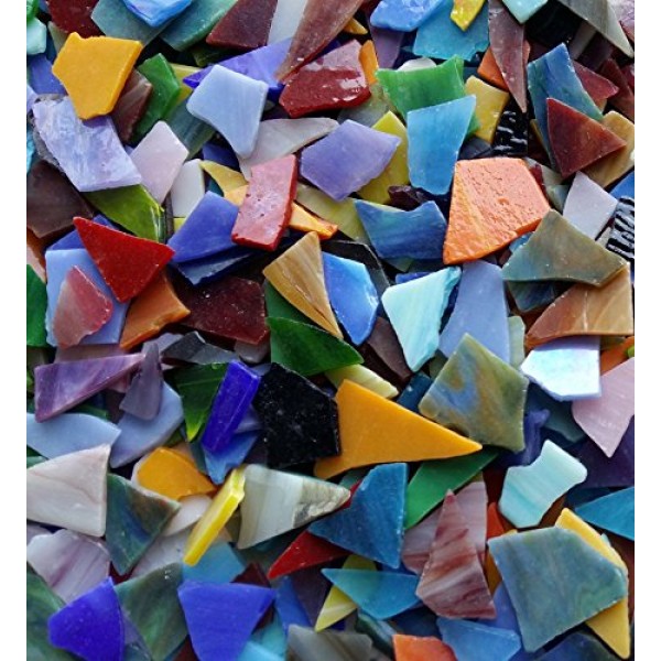 Lanyani Glass Mosaics Pieces Stained Glass, Assorted Colors and Sh...
