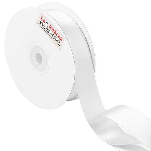 LaRibbons 1 inch Wide Double Face Satin Ribbon - 25 Yard 029-White