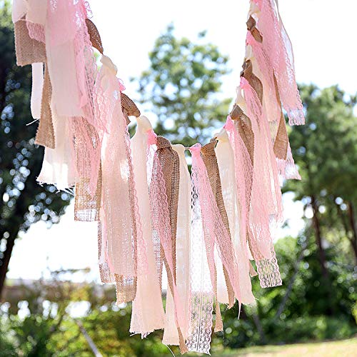 LaRibbons Fabric Burlap Lace Bunner - Rustic Banner for Home Decor...