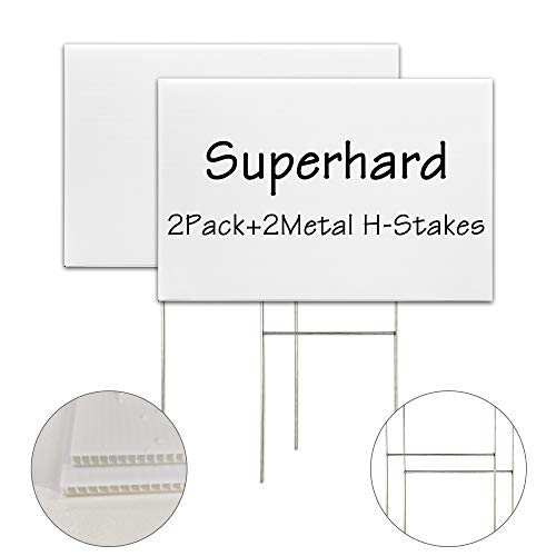 LARREEDE Blank Yard Signs with Stakes, 2 Pack 18 x 12 Inches White...