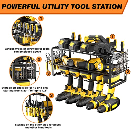 Power Tool Organizer Wall Mount, 5 Slot Cordless Drill Holder Batt...