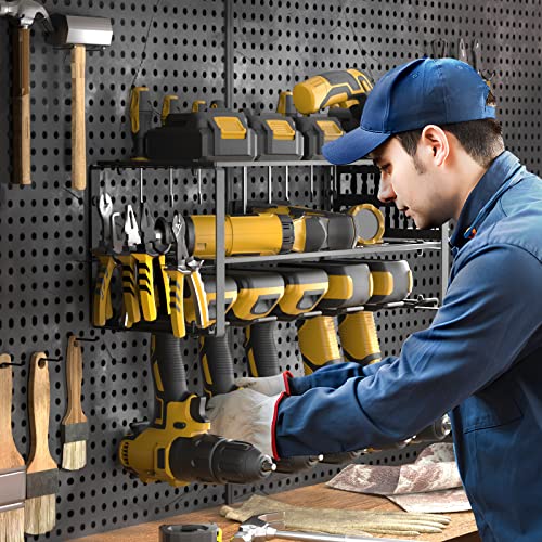 Power Tool Organizer Wall Mount, 5 Slot Cordless Drill Holder Batt...