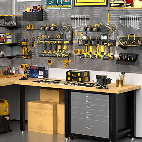 Power Tool Organizer Wall Mount, 5 Slot Cordless Drill Holder Batt...