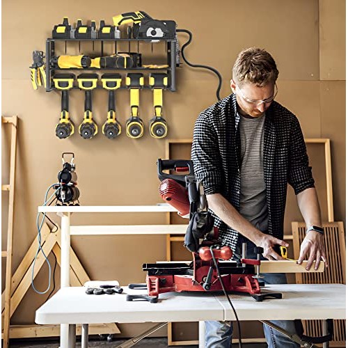 Power Tool Organizer Wall Mount, 5 Slot Cordless Drill Holder Batt...