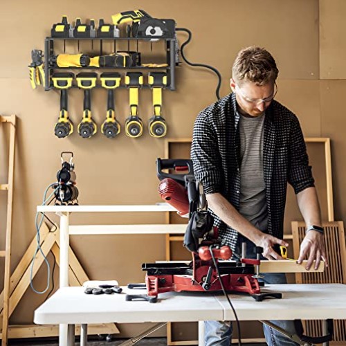 Power Tool Organizer Wall Mount, 5 Slot Cordless Drill Holder Batt...