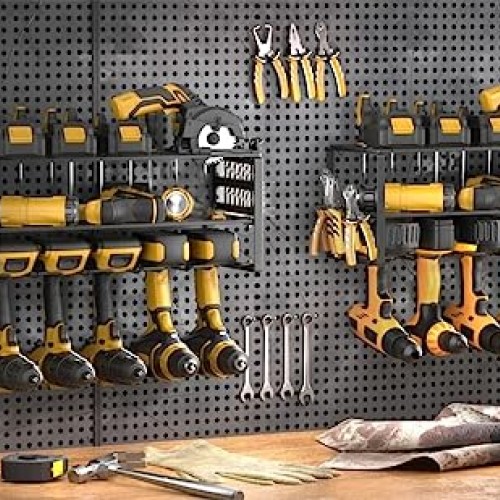 Power Tool Organizer Wall Mount, 5 Slot Cordless Drill Holder Batt...