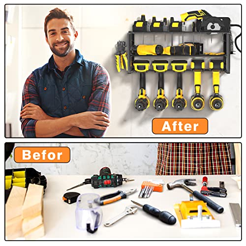 Power Tool Organizer Wall Mount, 5 Slot Cordless Drill Holder Batt...