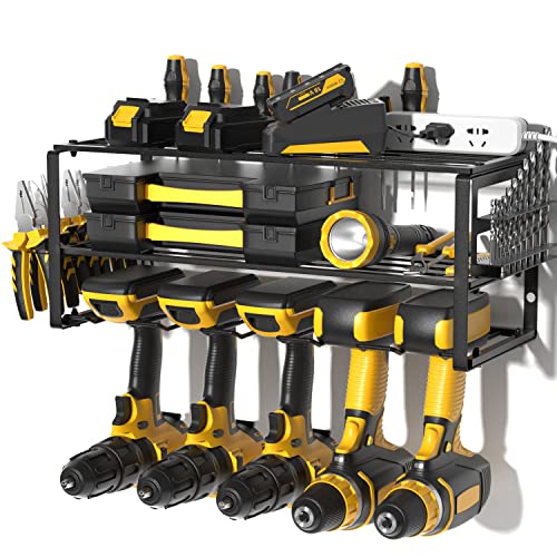 Power Tool Organizer Wall Mount, 5 Slot Cordless Drill Holder Batt...