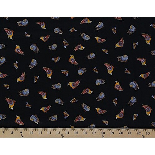 Laurel Burch Cotton Black Birds Animals Cotton Fabric Print by The...