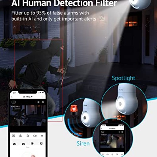 LaView 4MP Bulb Security Camera 2.4GHz,360° 2K Security Cameras Wi...