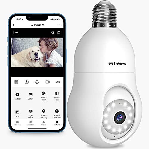 LaView 4MP Bulb Security Camera 2.4GHz,360° 2K Security Cameras Wi...
